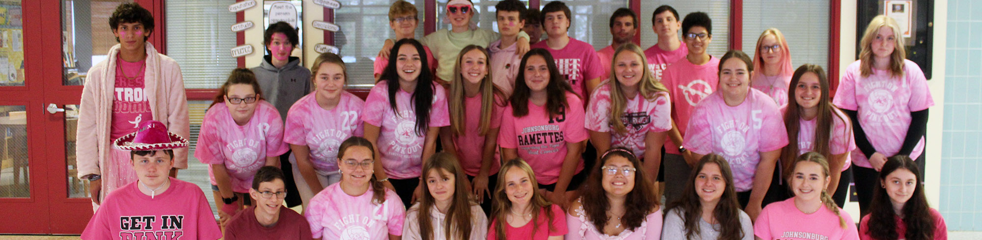 Group of students wearing pink for Pink Out